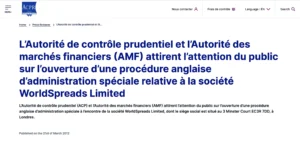 Les autorités françaises avaient alerté le public contre Worldspread.