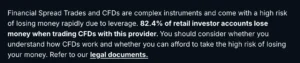 Extrait du site de Trade Nation qui indique lui-même que 82% de ses clients perdent leur argent...
